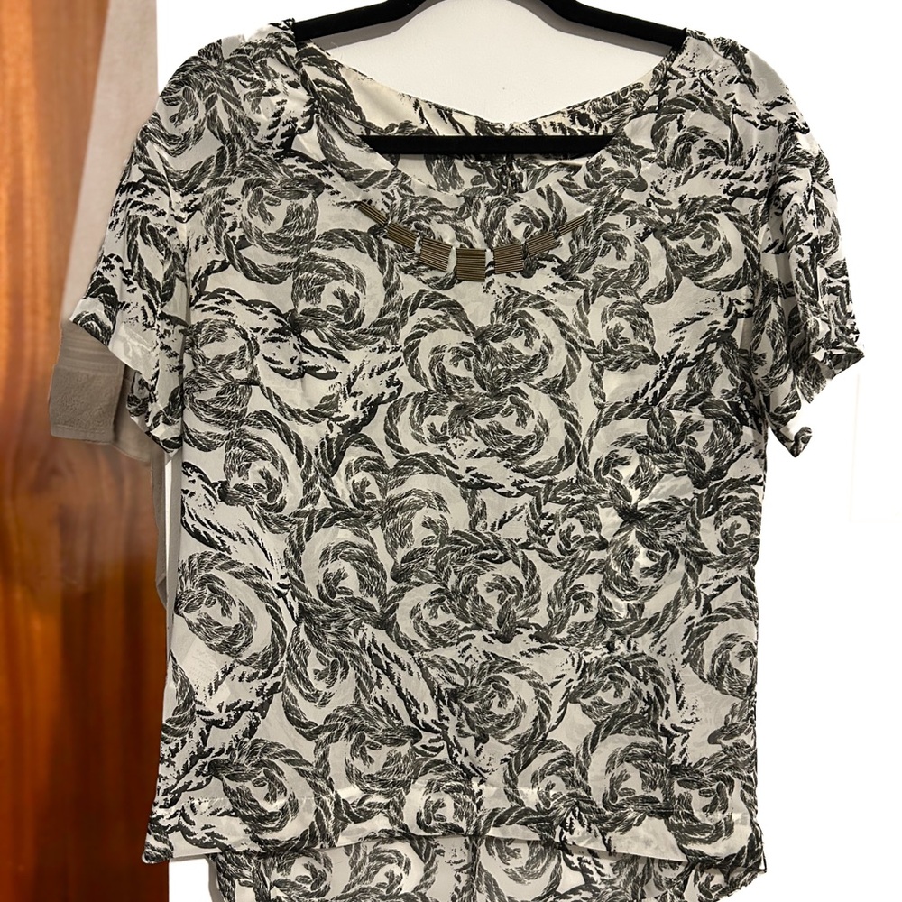 BCBGeneration Black and White Floral Blouse